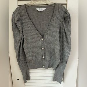 Grey Puff Shoulder Cardigan Silver Buttons